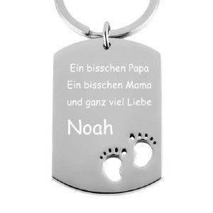 Edelstahl-Schlüsselanhänger mit Gravur Dog-Tag Babyfüße